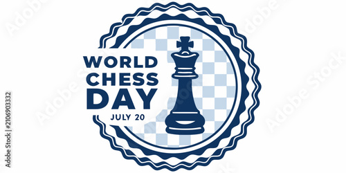 Quadro su tela Chess Bishop Emblem With Text Blue And White Vector Illustration