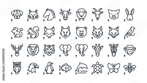 Photography Diverse collection of popular animal head and full body outline icons suitable f