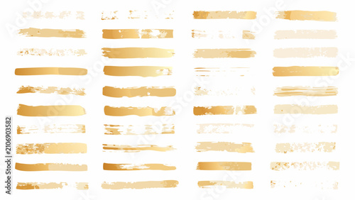 Quadro su tela Gold brush strokes collection watercolor style on white background