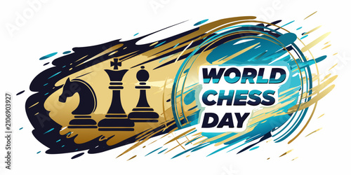 Tableau sur toile Chess Pieces With Brushstrokes And Typography Vector Illustration