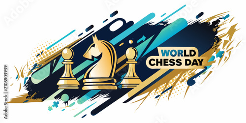 Konstfotografi Chess Pieces With Brushstroke Background Vector Illustration