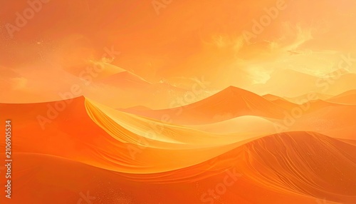 Orange-toned, rolling desert dunes meet a bright, slightly cloudy sky. Warm gradient feel with soft lighting