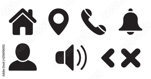 Bild auf Leinwand Web interface icons collection featuring home pin telephone alert profile audio arrow and cancel symbols