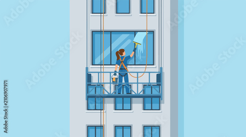 Flat illustration of window cleaner 