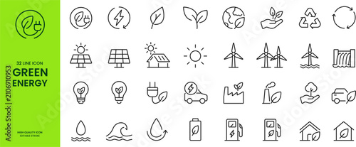 Foto Green Energy Line Icons Collection Editable Stroke Renewable Energy Eco Sustaina