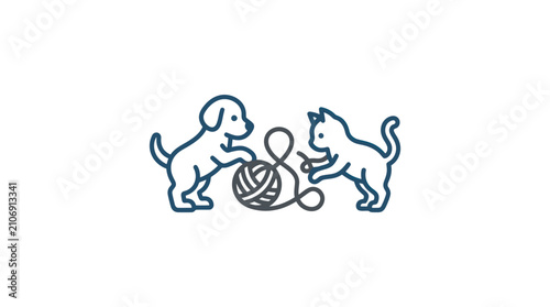 Canvas Print Dogs and cat playing together happily.