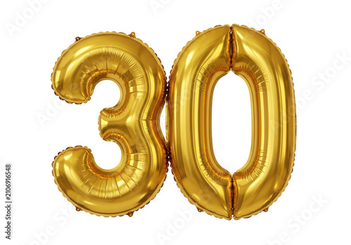Golden 3d number thirty floating in space