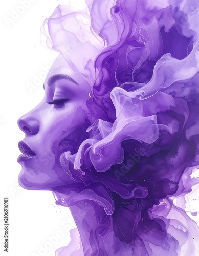 Woman's profile with purple smoke-like hair