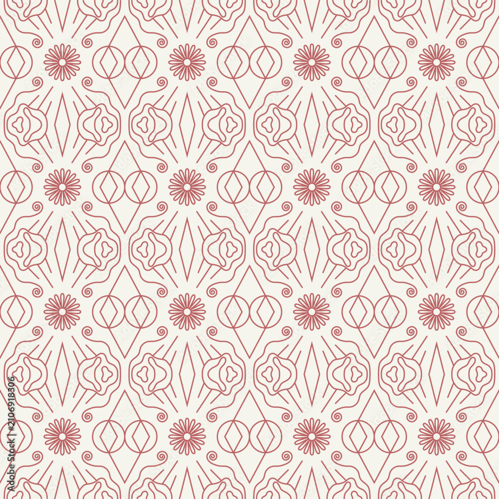 Fototapeta premium Geometric Floral Line Art Vector Seamless Pattern for Surface and Textile Design