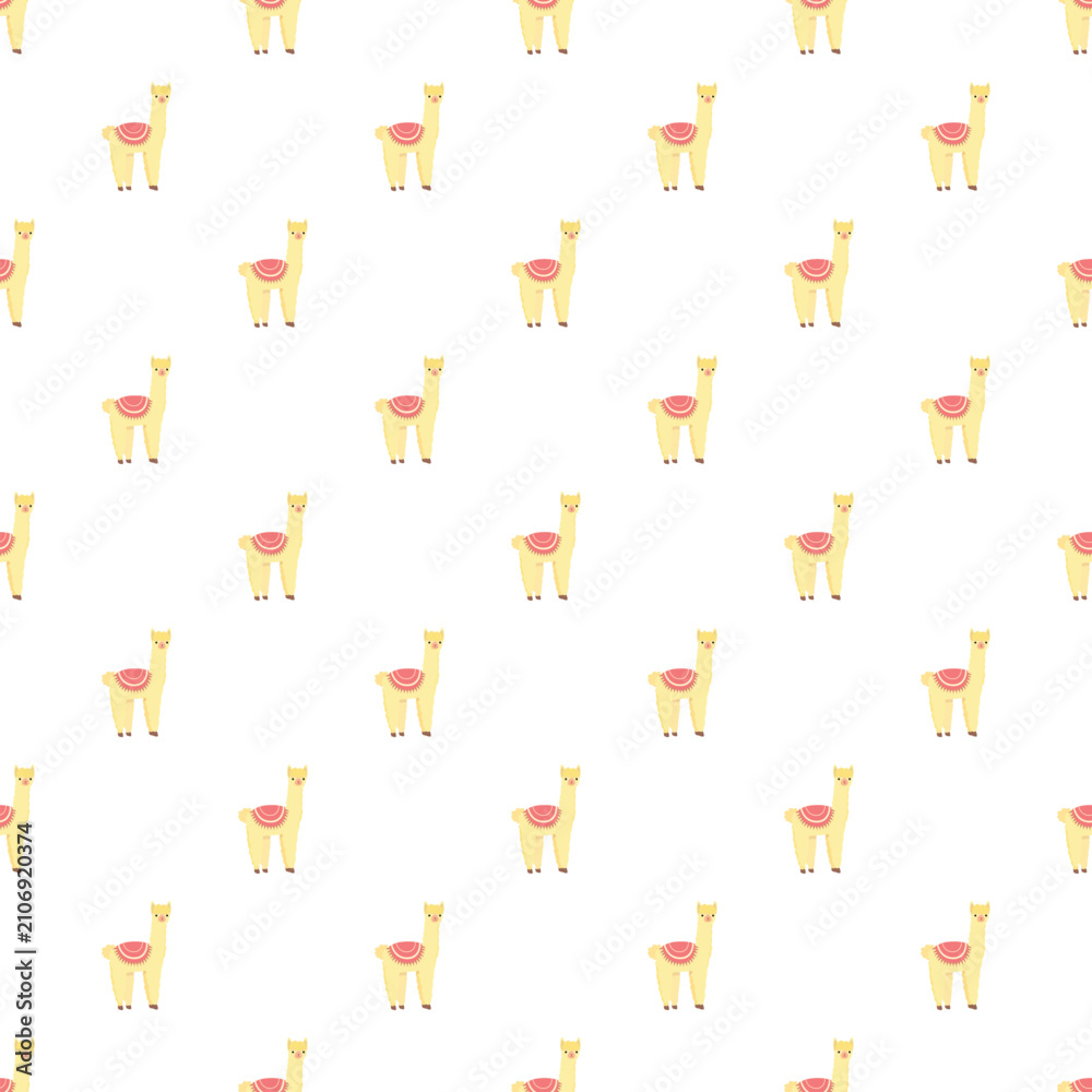 Fototapeta premium Cartoon llamas creating a fun animal seamless pattern on a white background