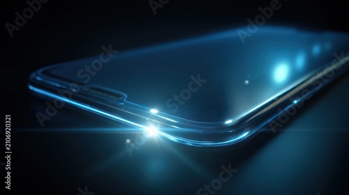 Smartphone illuminated with blue light