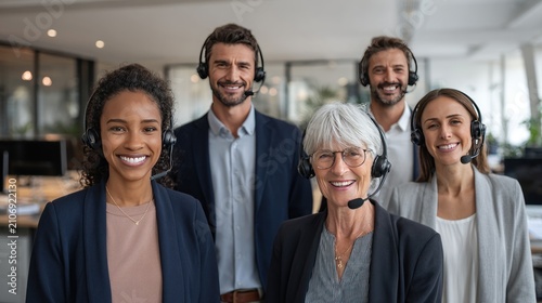 Smiling customer service team in office