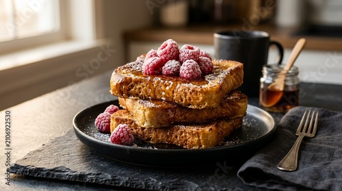French Toast with Fresh Raspberries and Maple Syrup