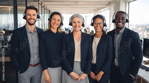 Smiling support team with headsets