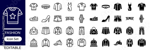 Fashion Icon Set - Outline and Flat Vector Icons Style - Vector Pack
