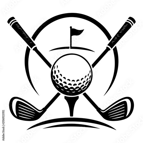 Crossed Golf Clubs Championship Trophy Vector Illustration