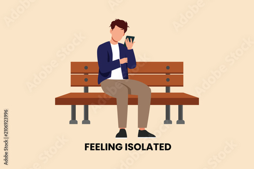 Feeling lonely despite being constantly connected through technology.Digital stress concept. Colored flat graphic vector ilustration isolated
