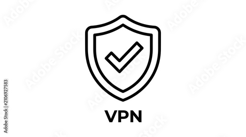 VPN shield icon for secure internet connection. Digital privacy badge protecting online data and browsing safety.
