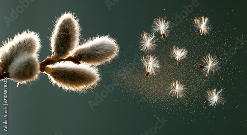 Fluffy buds release seeds and pollen into the air