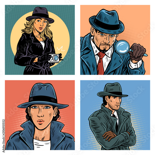 Private Detective Characters Set Vector Illustration