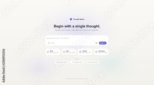 A workspace with AI-based tips. A search bar for prompts or questions for communicating with artificial intelligence ​​assistant. Minimalist search bar design. Workspace with AI assistant. Vector