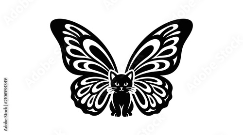 Canvas Print Surreal Cat with Butterfly Wings Silhouette, Fantasy Creature, Whimsical Design