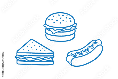 Hamburger sandwich and hotdog line illustration with a transparent setting burger sandwich food
