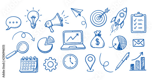 Collection Of Hand drawn Icons Including Speech Bubble Lightbulb Megaphone And Target speech bubble bulb