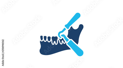 Fotografie Dental implant surgery icon, jawbone with teeth and surgical instruments