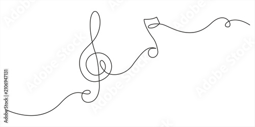 Принти на полотні Music notes and a quaver rest drawn in one continuous black line on a white background A note drawing in one line