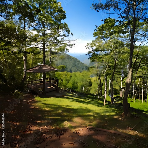 Wooded hilltop vista with scenic gazebo