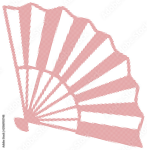 Decorative folding fan illustration designed with halftone dot pattern artistic style set.