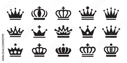 Tableau sur toile Various crown silhouettes for regal emblems isolated on a checkered background vector