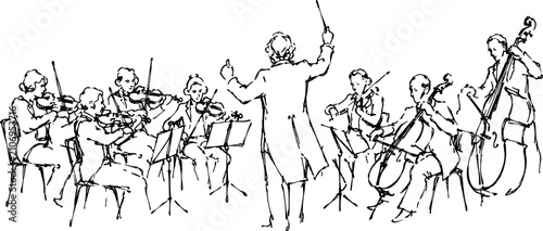Conductor leading a symphony orchestra, dynamic silhouettes of people in an orchestra | Classical Orchestra | Conductor | String Orchestra | Violin, Viola, Cello, Celli, Bass | Music | Instruments