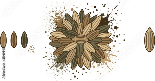 Fotografía Cumin or Caraway Seeds Circular Mandala Design Featuring Watercolor Ink Splatter