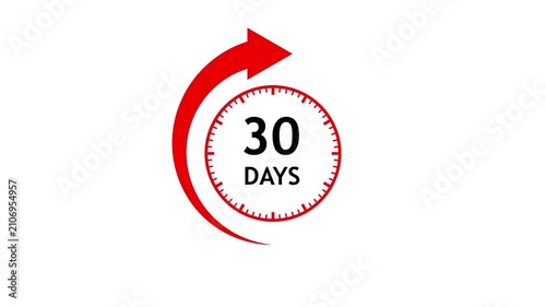 Red Arrow Circling Clock Icon Indicating Thirty Days Time Passing With Clean Background