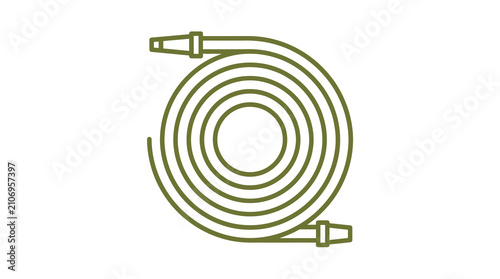 Coiled garden hose line art icon.