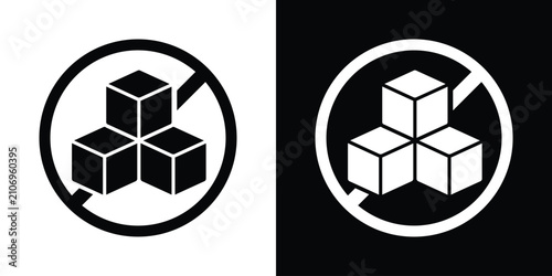 Foto No sugar allowed prohibition sign icon featuring a crossed-out sugar cube inside a circle