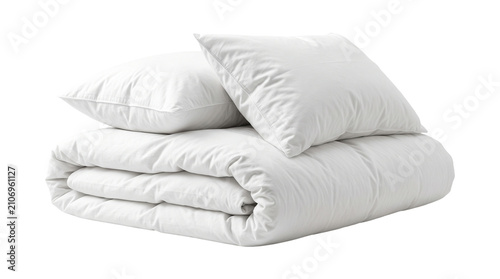 Cuadro en lienzo Soft white pillows and folded duvet set neatly arranged isolated on transparent png background