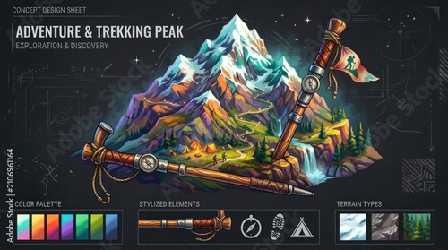 Adventure and Trekking Peak - Stunning Mountain Illustration with Artistic Flair.