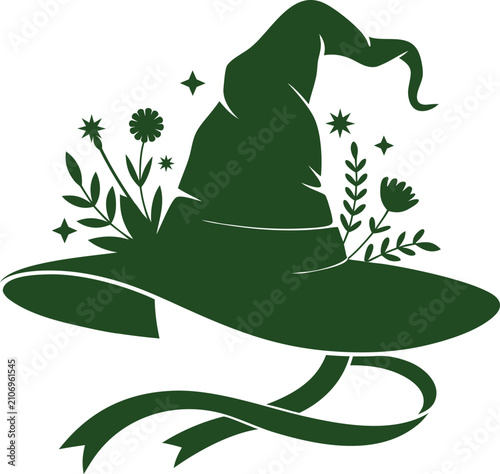 Mystical Halloween Witch Hat Floral Illustration