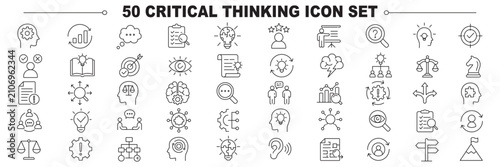 Fotografía Critical thinking icons set representing problem solving, analysis, logic, decision making, evaluation, strategy, reasoning and smart thinking concepts in clean outline style