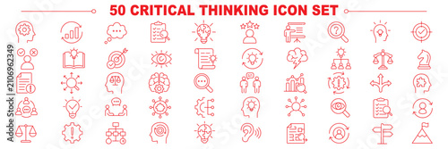 Foto Critical thinking icons set representing problem solving, analysis, logic, decision making, evaluation, strategy, reasoning and smart thinking concepts in clean outline style