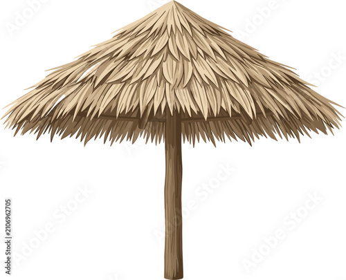 Tableau sur toile Traditional thatched beach umbrella, tropical straw parasol isolated rustic shel