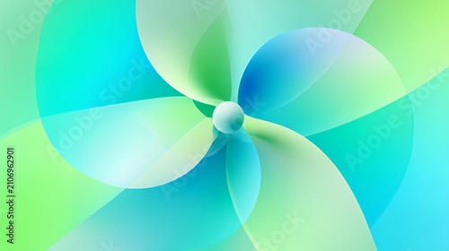 Abstract geometric 3d flower petals or fan blades with fresh green and blue color gradient for ecology and nature concepts