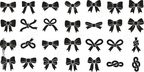 Collection of various bow tie designs in black and white with collection accessory graphics