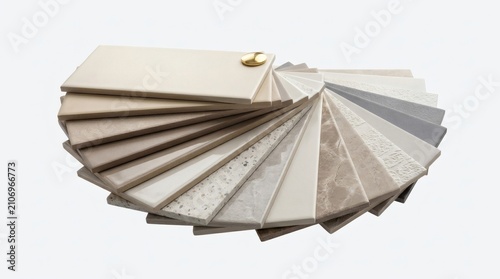 Ceramic Tile Samples Fan with Neutral Colors, Textures, and Patterns for Interior Design and Renovation