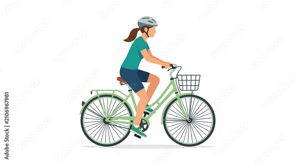 Fototapeta premium Woman Riding Bicycle Vector Illustration