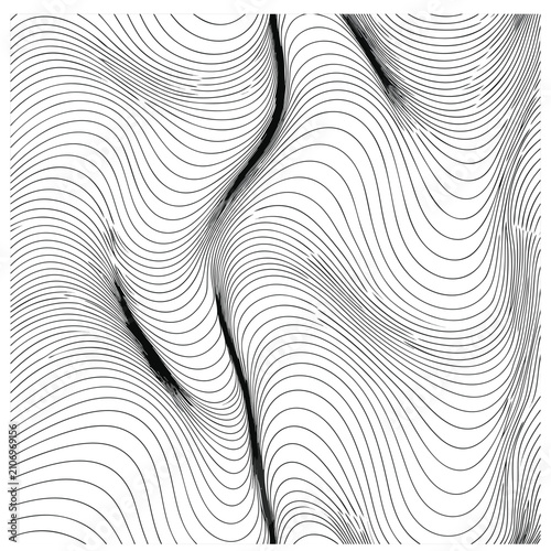 Abstract wave lines background with dynamic flowing pattern, modern artistic design element in black and white.