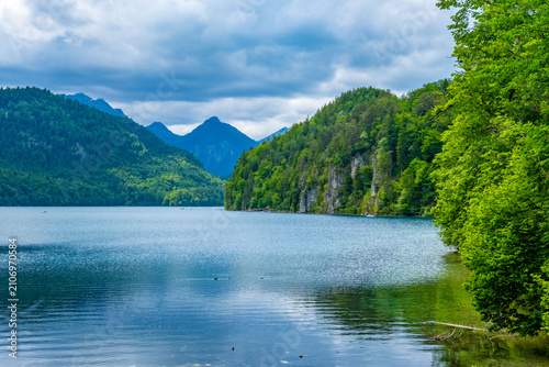 Принти на полотні untouched blue schwansee lake, European alpine Ecotourism, majestic forested Bav